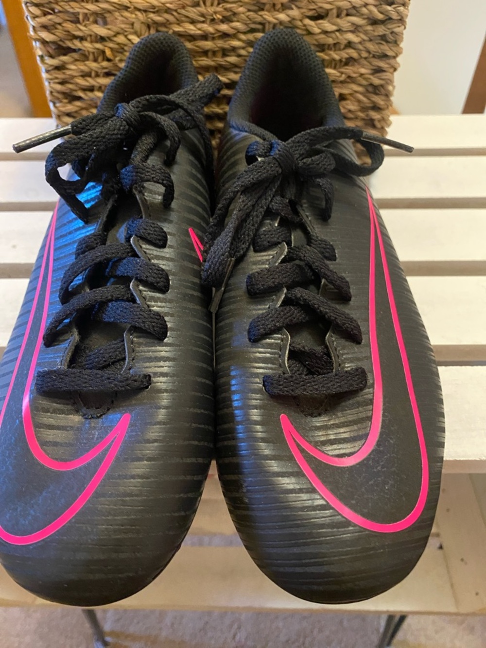 Nike Black Cleats with Pink Swoosh Accents
